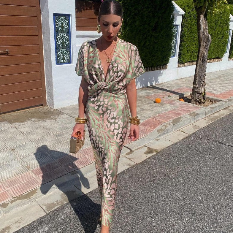 Women’s Printed Twist-Knot Midi Dress