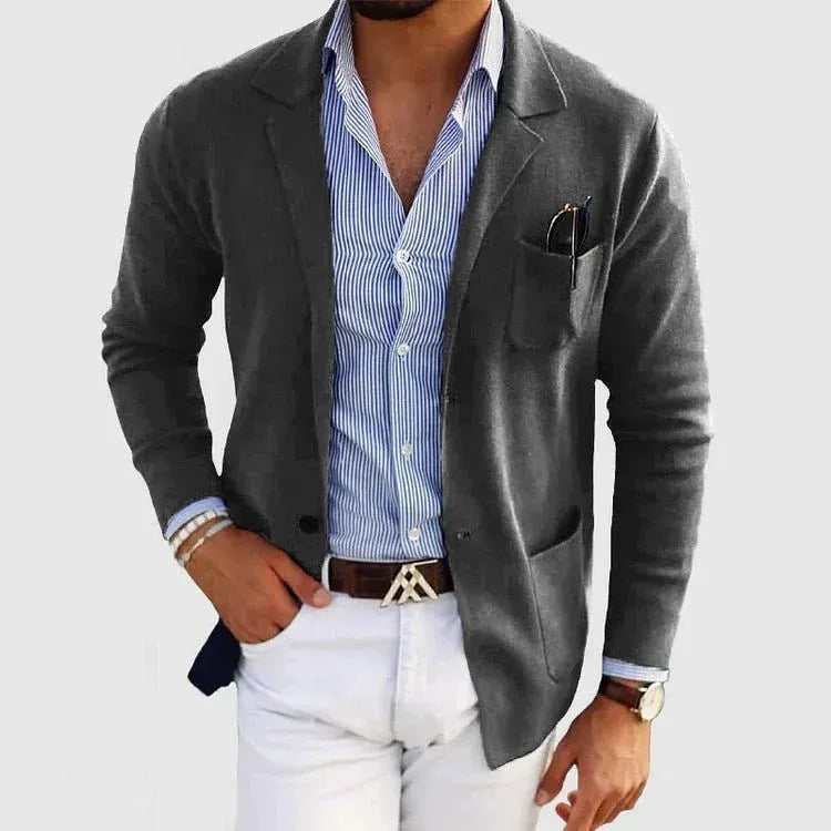 Men’s Notched Lapel Blazer with Patch Pockets