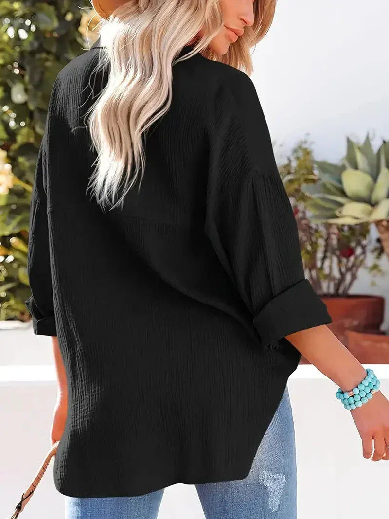 Women's Long-Sleeved Button-Down Blouse with Chest Pocket