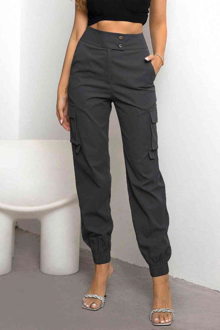 Women's High-Waisted Cargo Jogger Pants with Cinched Cuffs