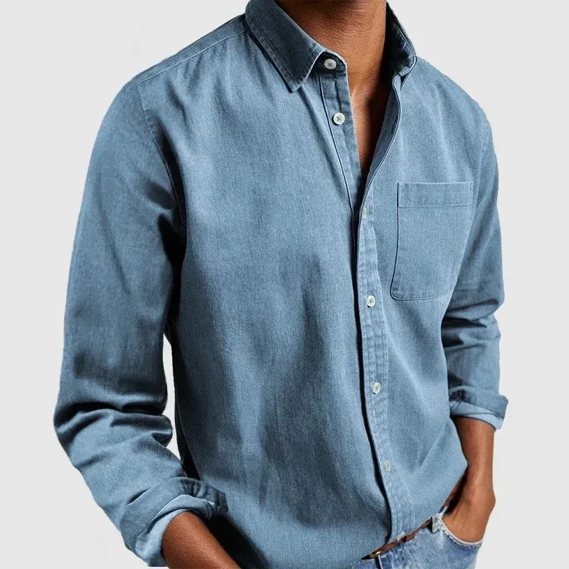 Men’s Long-Sleeve Button-Down Shirt with Chest Pocket