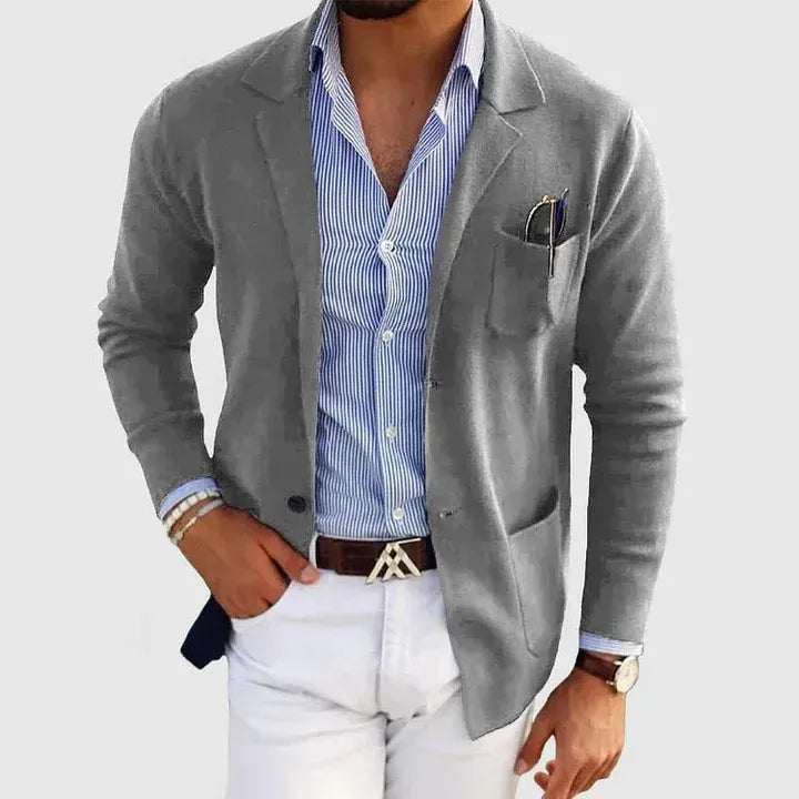 Men’s Notched Lapel Blazer with Patch Pockets