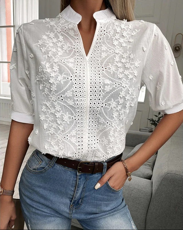 Women’s Floral Blouse with Eyelet Embroidery