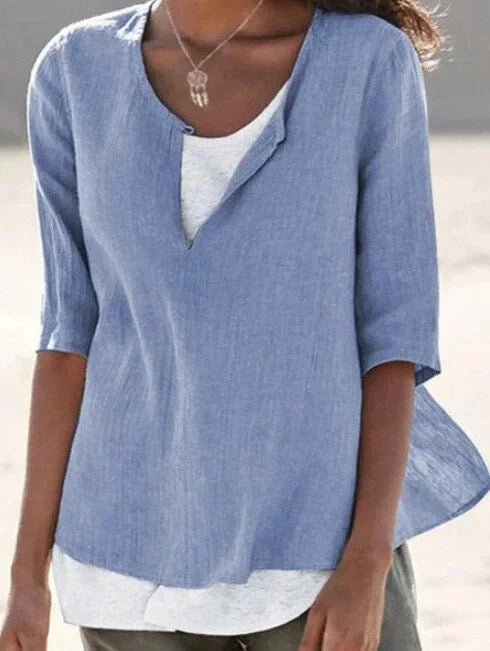Women’s Deep V-Neck Three-Quarter Sleeve Blouse