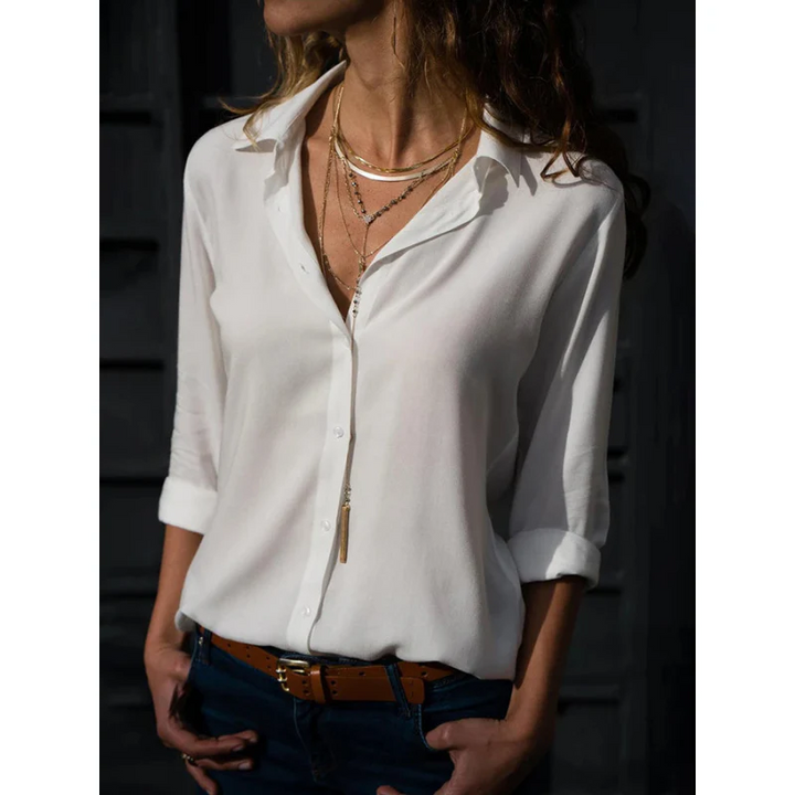 Women's Button-Front Long Sleeve Blouse