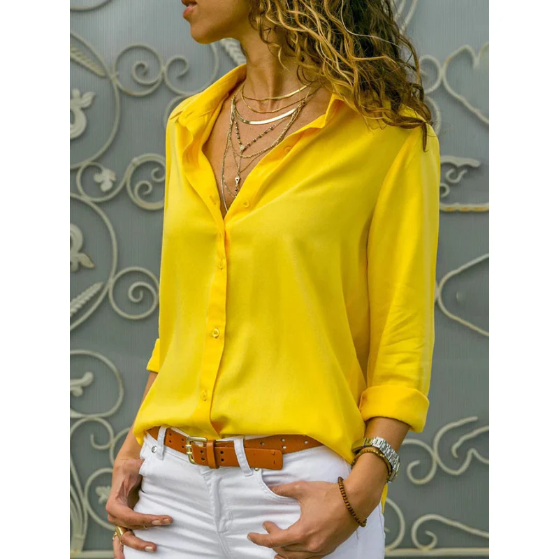 Women's Button-Front Long Sleeve Blouse