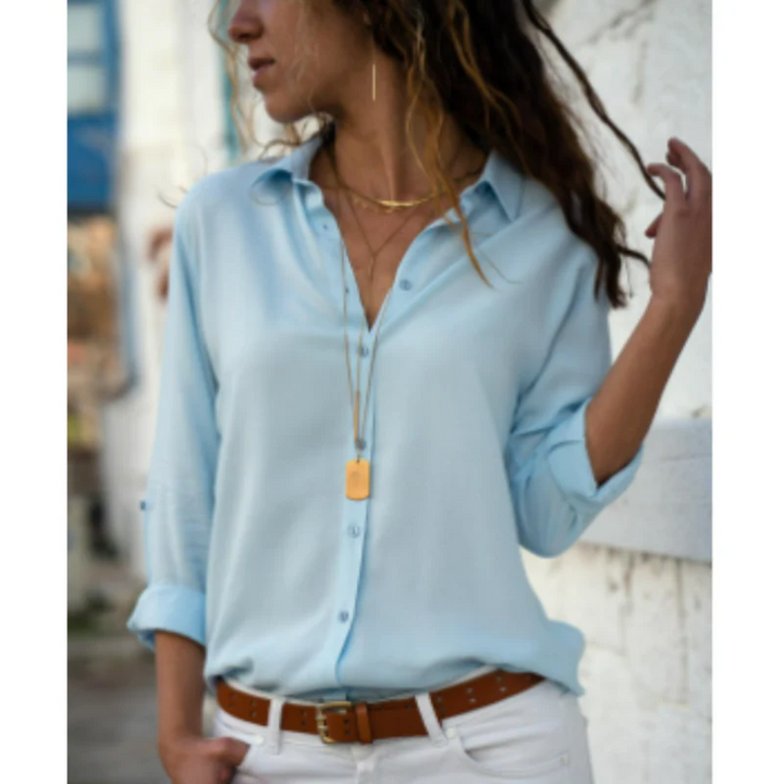 Women's Button-Front Long Sleeve Blouse