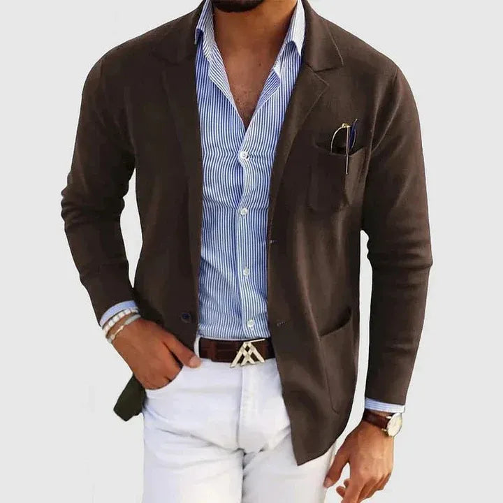 Men’s Notched Lapel Blazer with Patch Pockets