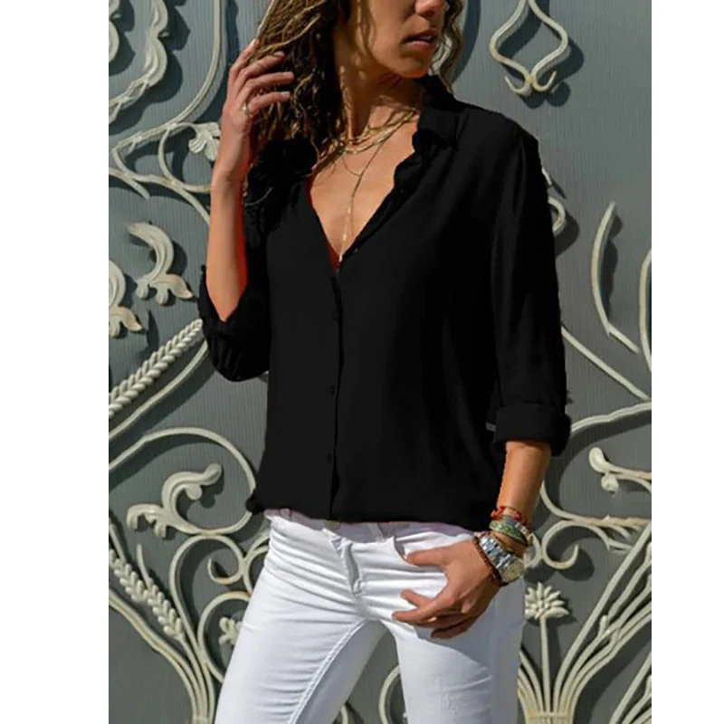 Women's Button-Front Long Sleeve Blouse