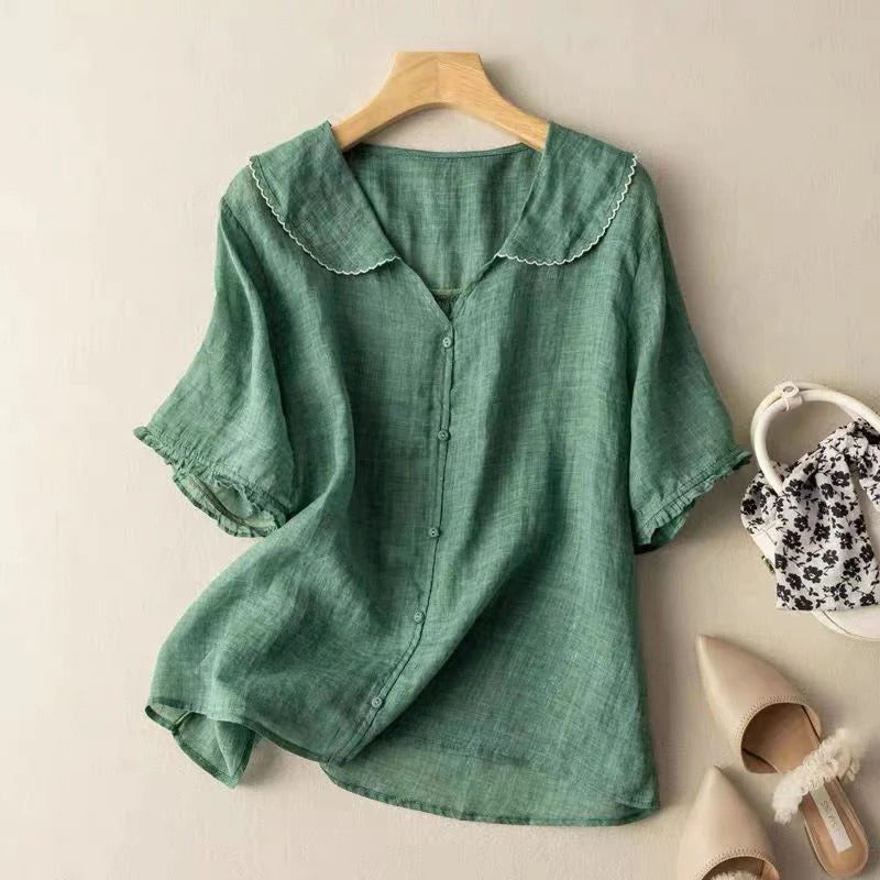 Women’s Short-Sleeved Blouse with Peter Pan Collar