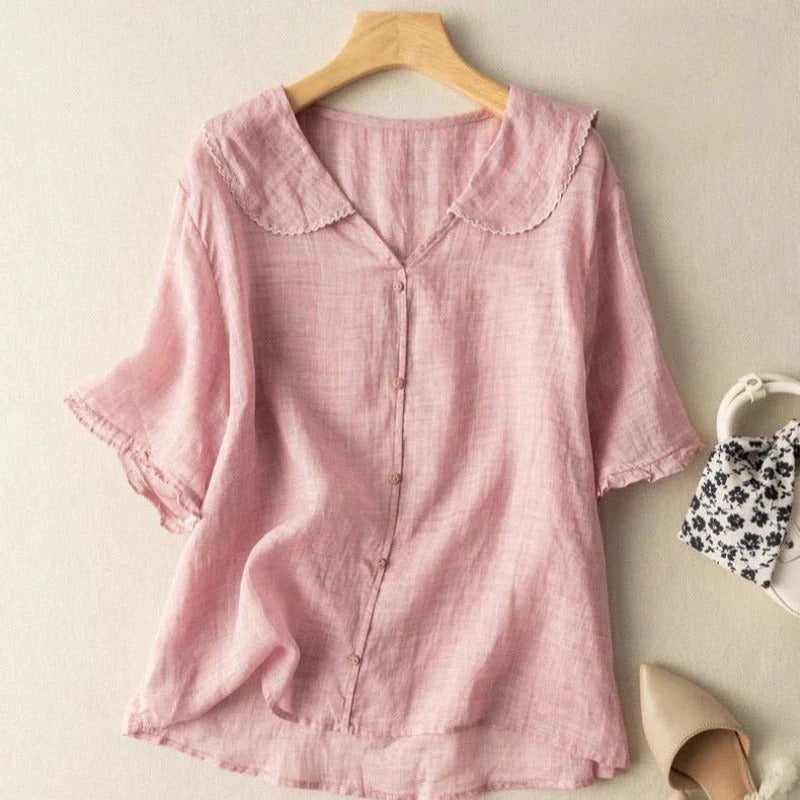 Women’s Short-Sleeved Blouse with Peter Pan Collar