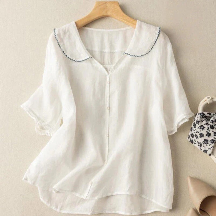 Women’s Short-Sleeved Blouse with Peter Pan Collar