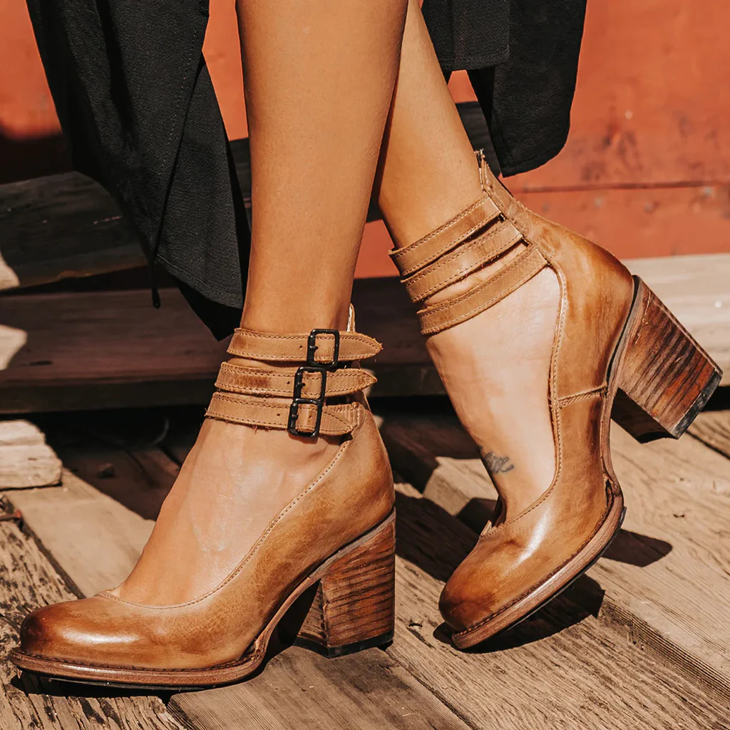 Women’s Block-Heel Sandals with Triple-Strap Ankle Cuff