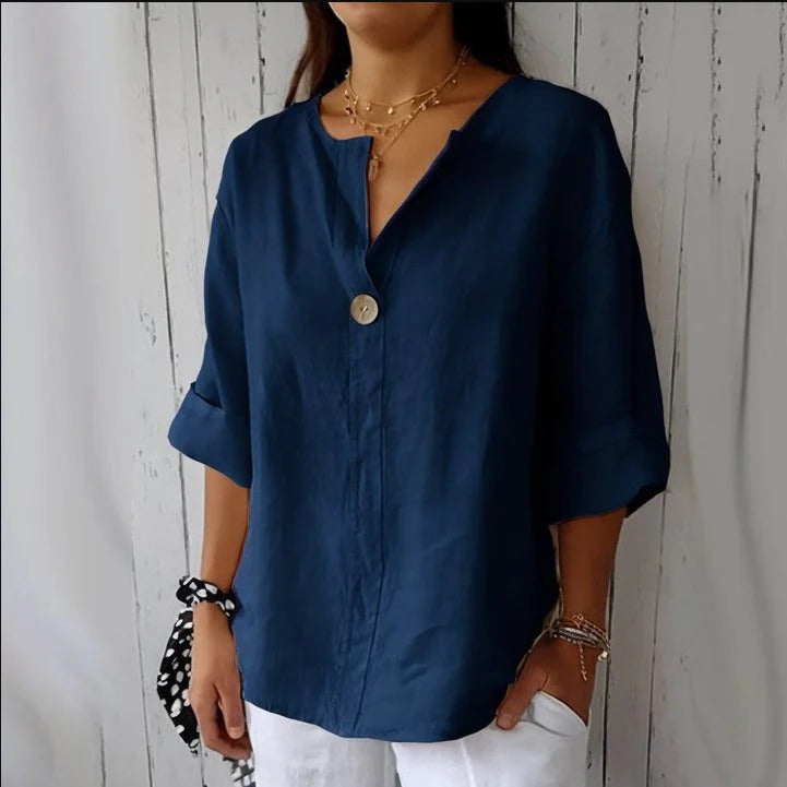 Women’s Deep V-Neck Blouse with Button Detail