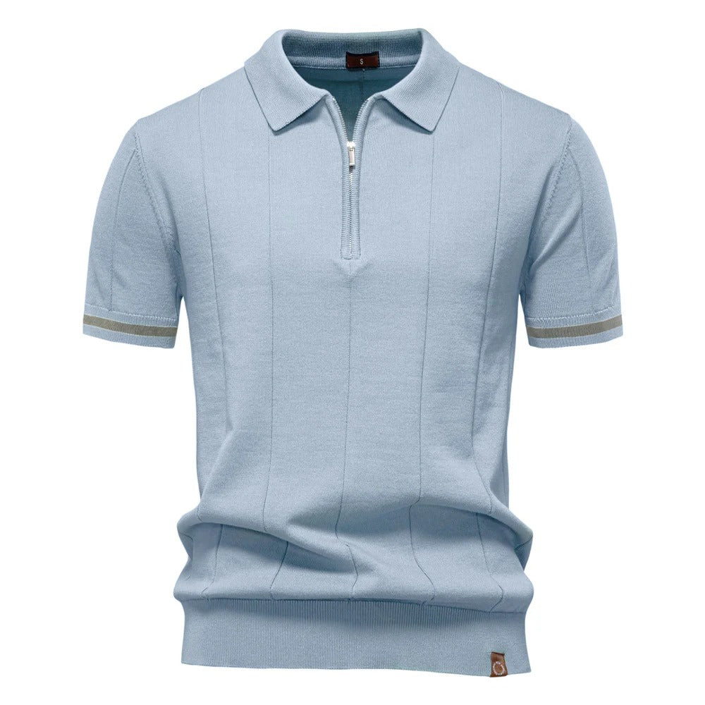 Men's Quarter-Zip Ribbed Polo Shirt