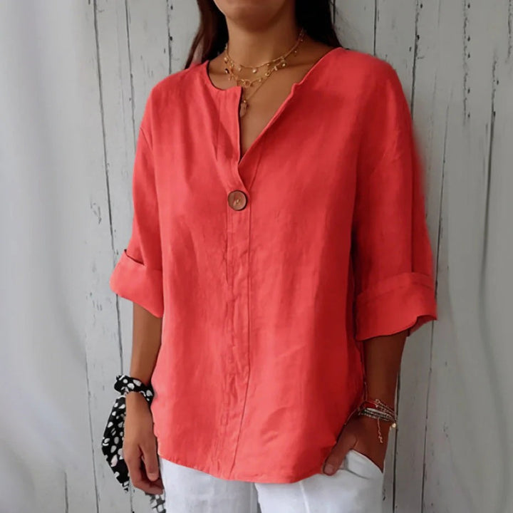 Women’s Deep V-Neck Blouse with Button Detail
