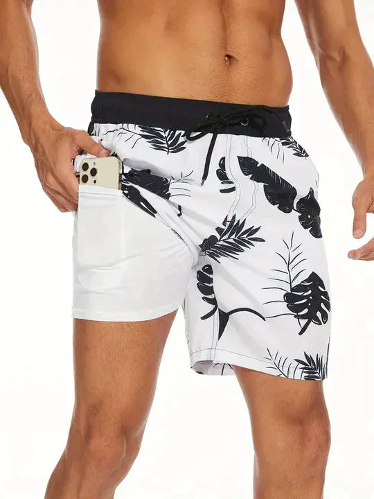 Men's Graphic Swim Shorts with Compression Liner