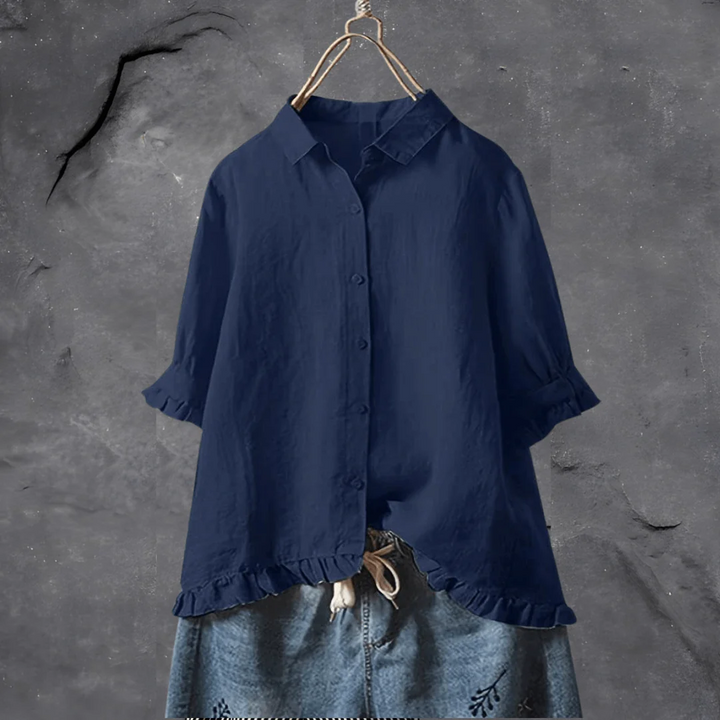 Women's Button-Down Ruffle Hem Blouse