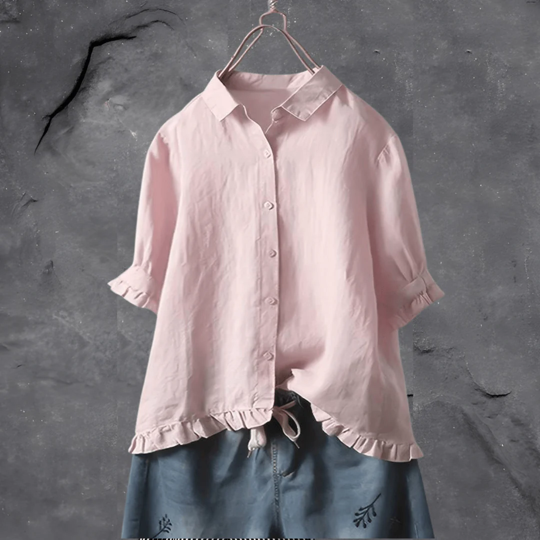 Women's Button-Down Ruffle Hem Blouse