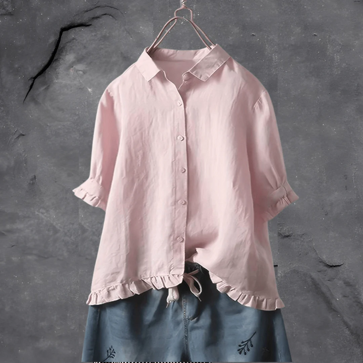 Women's Button-Down Ruffle Hem Blouse