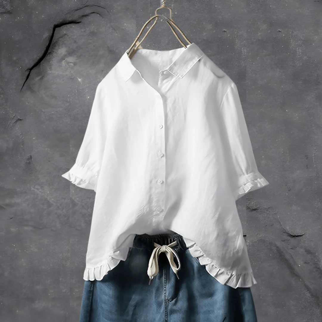 Women's Button-Down Ruffle Hem Blouse