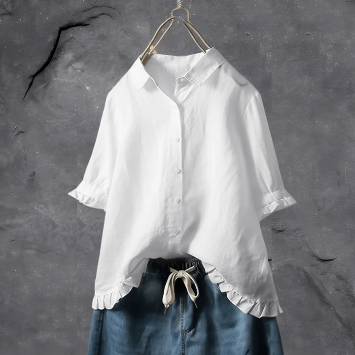Women's Button-Down Ruffle Hem Blouse