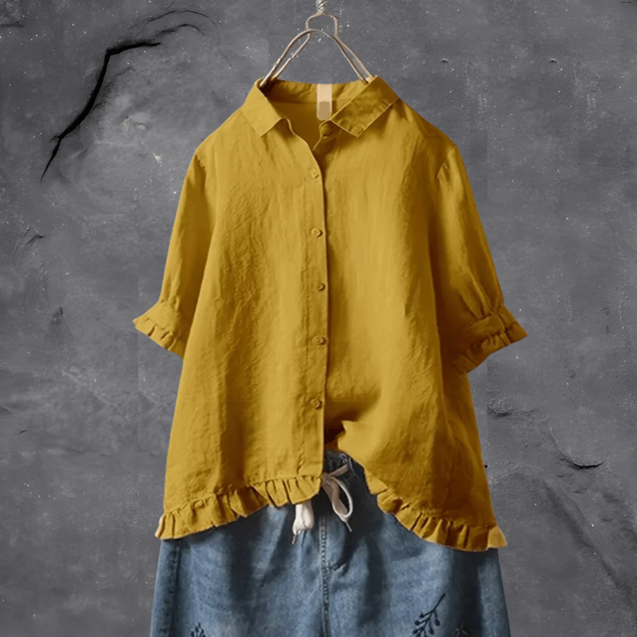 Women's Button-Down Ruffle Hem Blouse