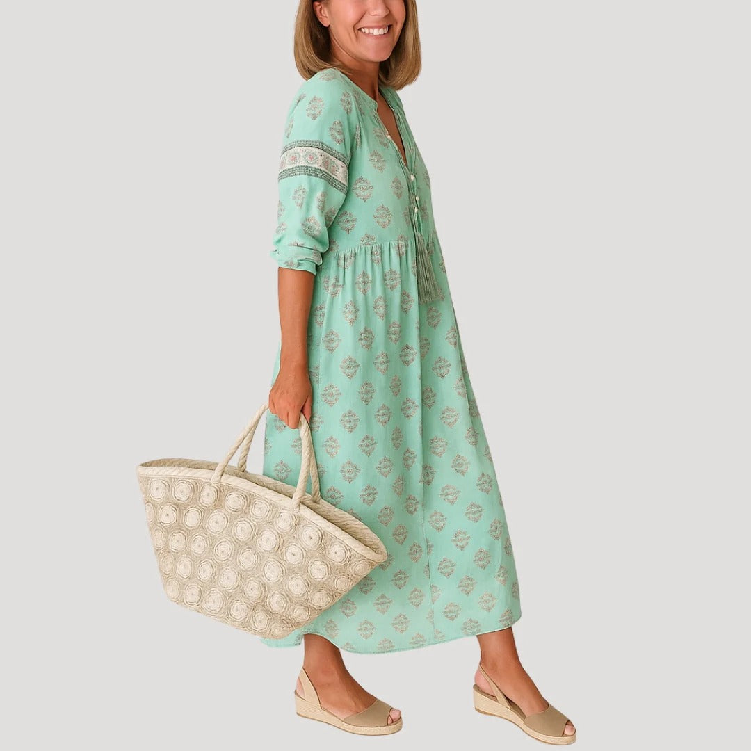 Women's Printed Maxi Dress with Tassels