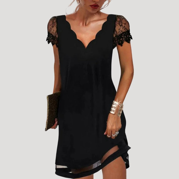 Women's Scalloped V-Neck A-Line Mini Dress