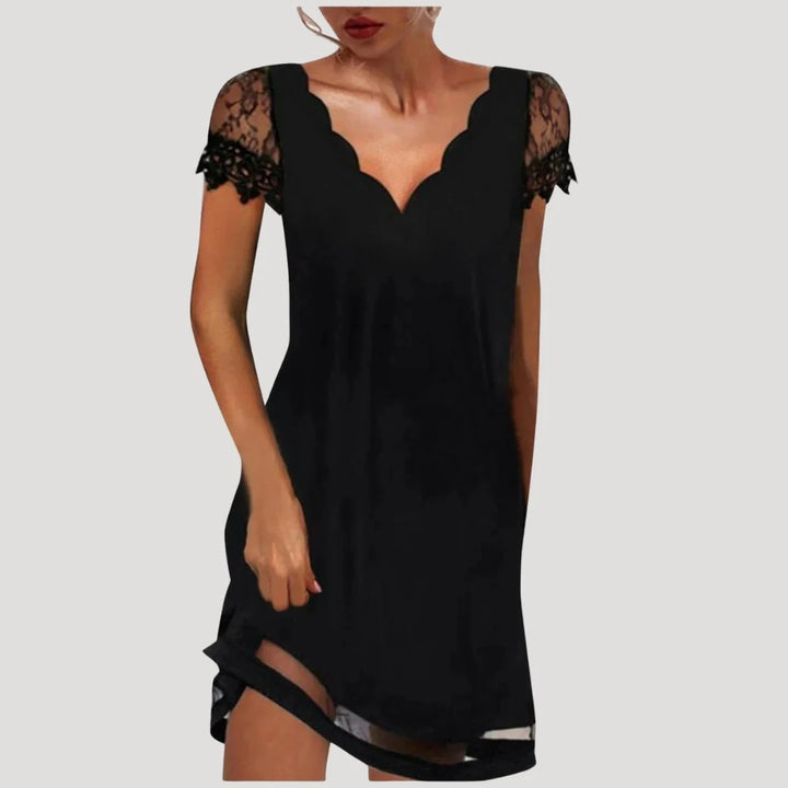 Women's Scalloped V-Neck A-Line Mini Dress