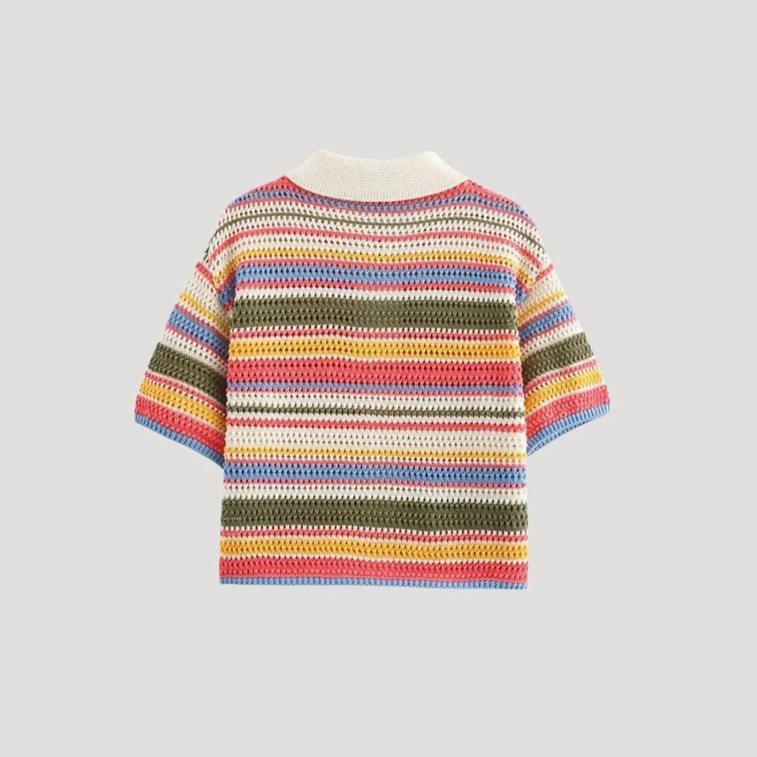 Women's Striped Short-Sleeve Knit Cardigan