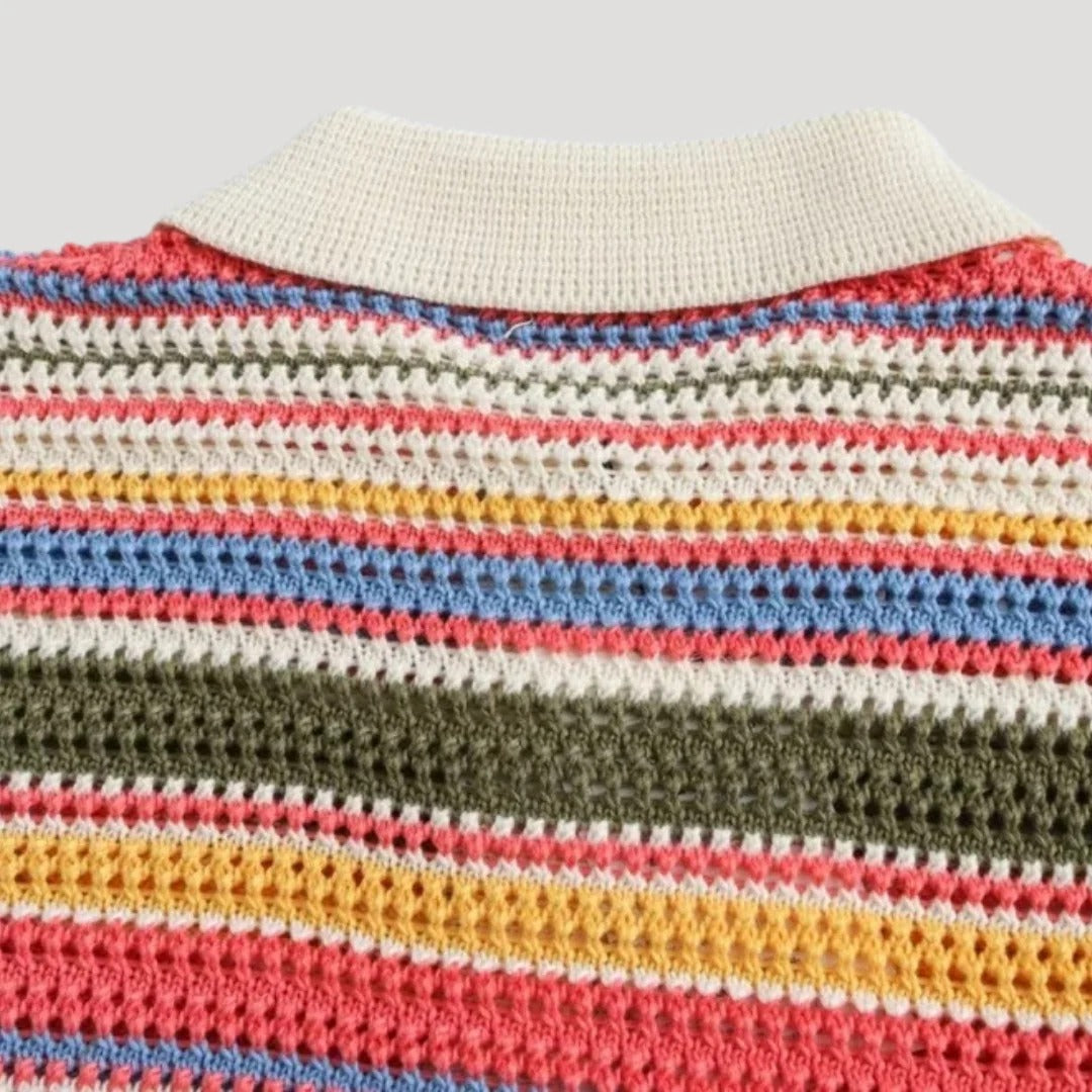 Women's Striped Short-Sleeve Knit Cardigan