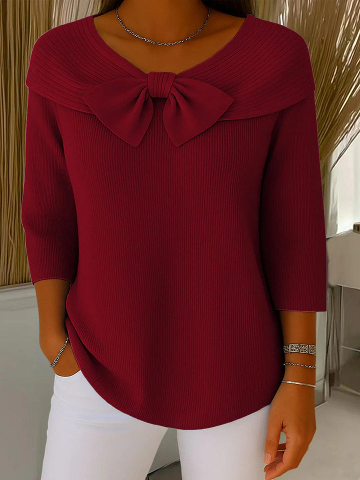 Women’s Ribbed Sweater with Bow Detail