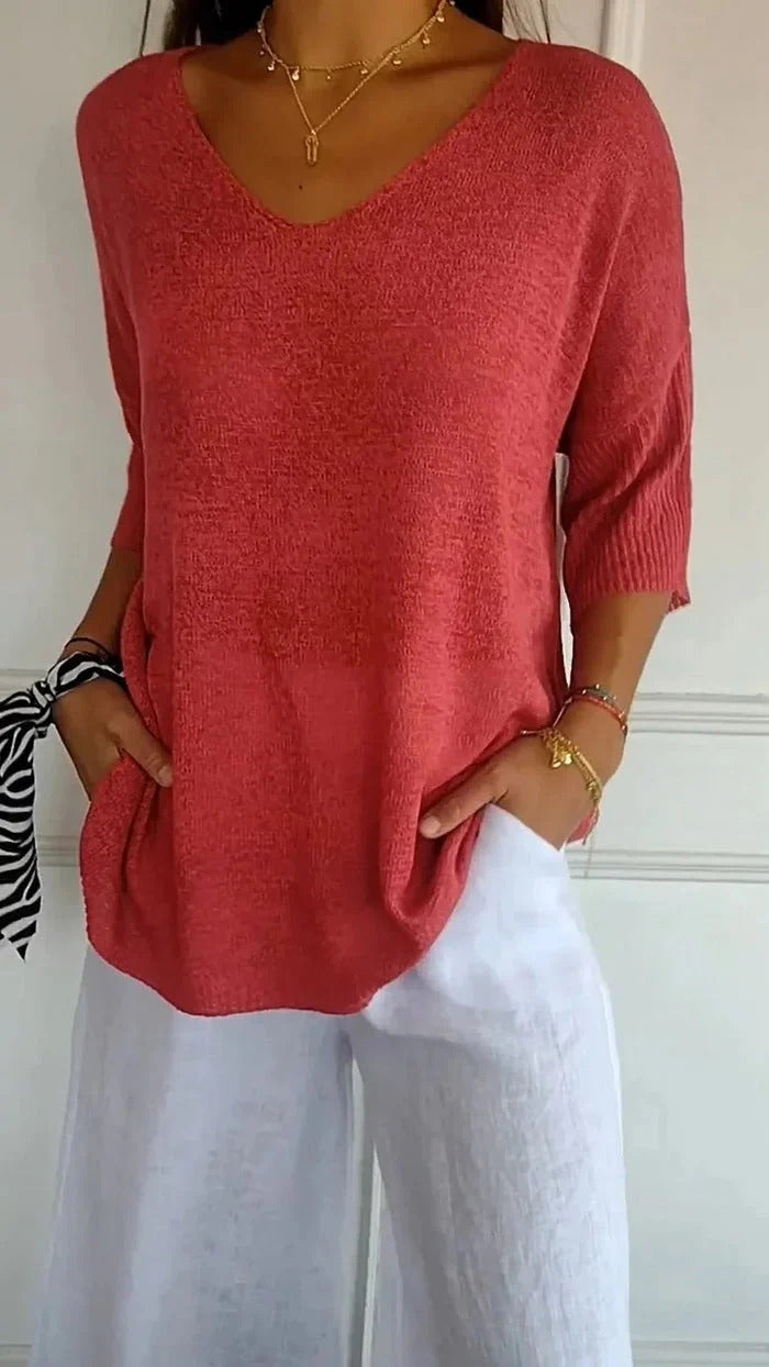 Women’s Longline Knit Top with V-Neck