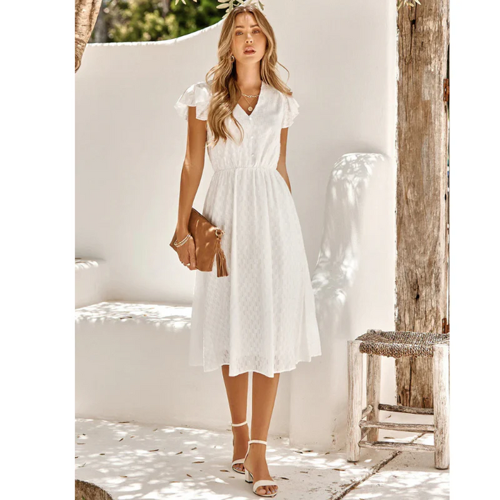Women's Short Sleeve V-Neck Midi Dress