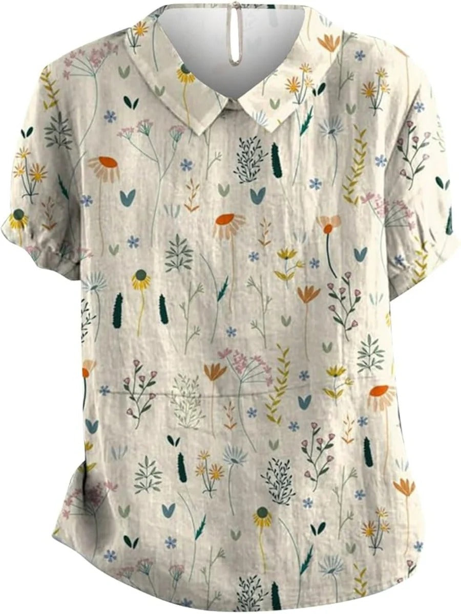 Women's Botanical Print Short-Sleeve Blouse