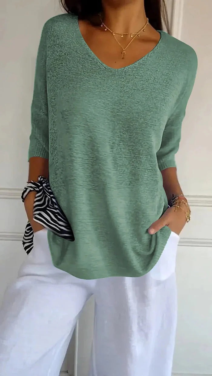 Women’s Longline Knit Top with V-Neck