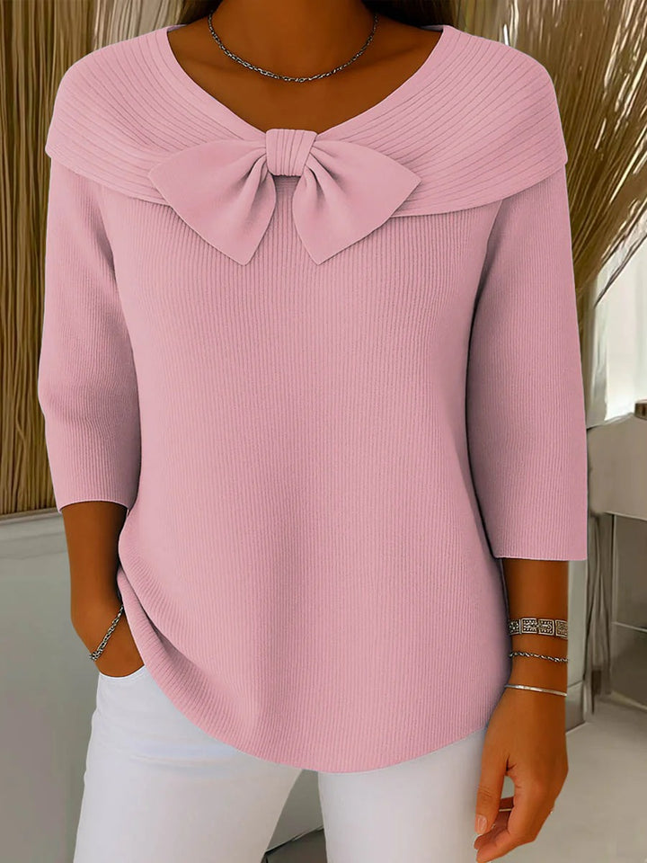 Women’s Ribbed Sweater with Bow Detail