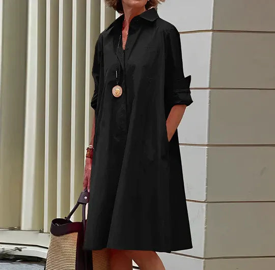 Women's Knee-Length Shirt Dress with Side Pockets