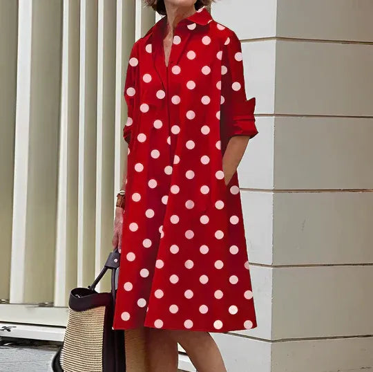 Women's Knee-Length Shirt Dress with Side Pockets