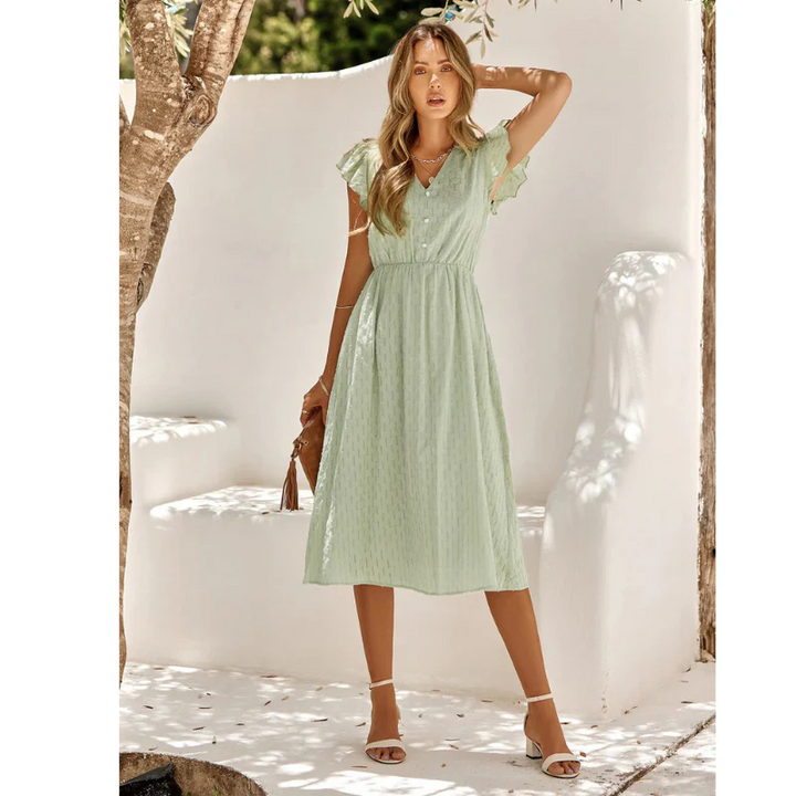Women's Short Sleeve V-Neck Midi Dress