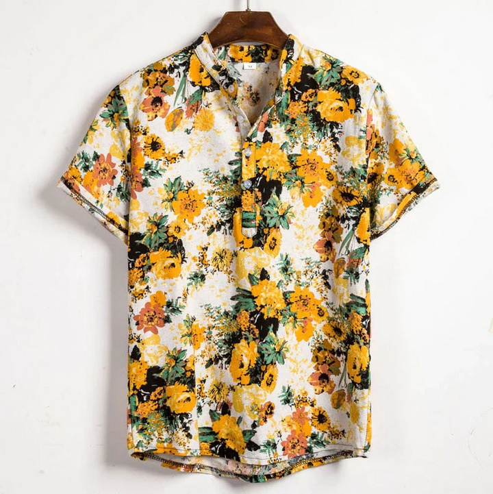 Men’s Short-Sleeved Shirt with Mandarin Collar