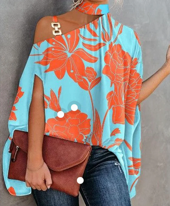 Women's One-Shoulder Printed Blouse