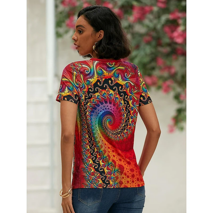 Women's V-Neck T-Shirt with Swirl Pattern