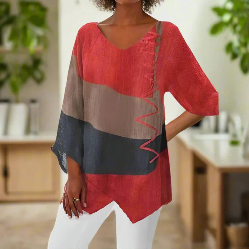 Women’s Color-Block Blouse with Zigzag Detail