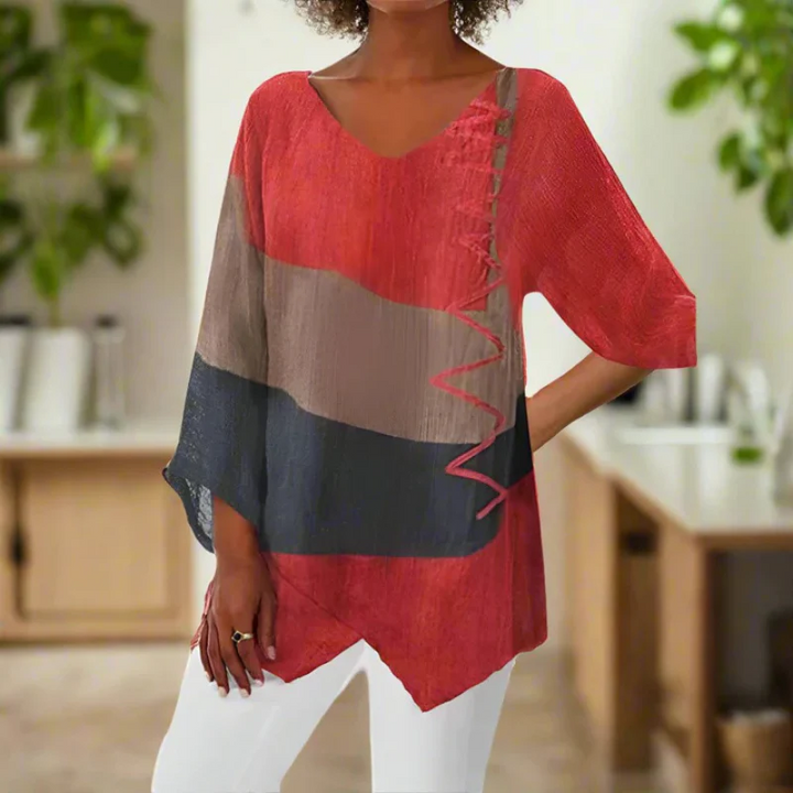 Women’s Color-Block Blouse with Zigzag Detail