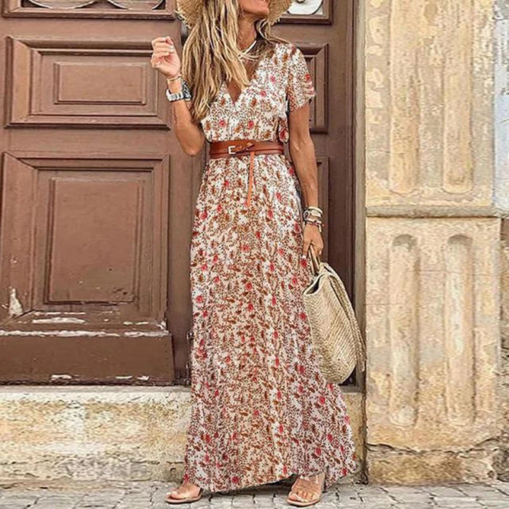 Women's Paisley Floral Side-Slit Maxi Dress