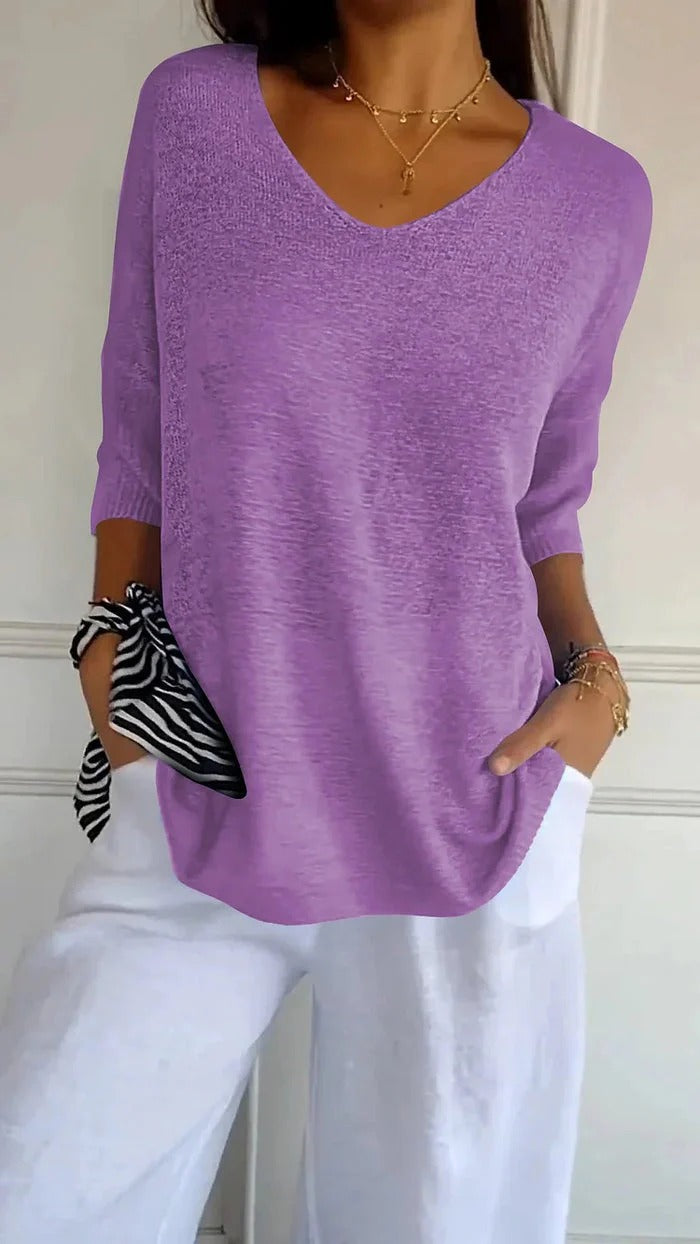 Women’s Longline Knit Top with V-Neck