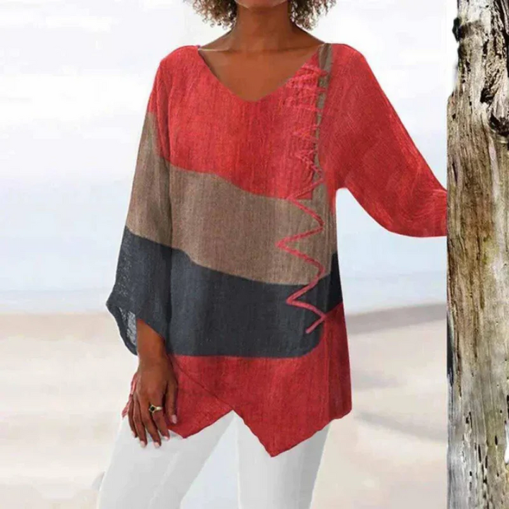 Women’s Color-Block Blouse with Zigzag Detail