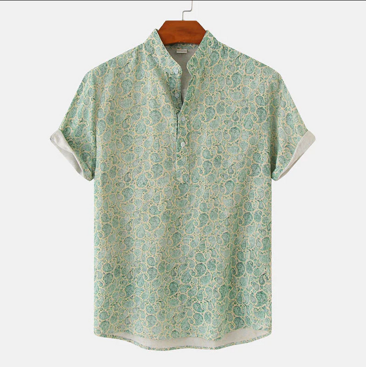 Men’s Short-Sleeved Shirt with Mandarin Collar